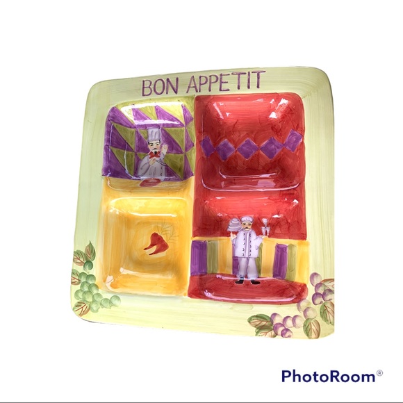 4 divider Casa Elite Ceramic divided dish/ chip-dip platter/ appetizer tray. - Picture 1 of 4